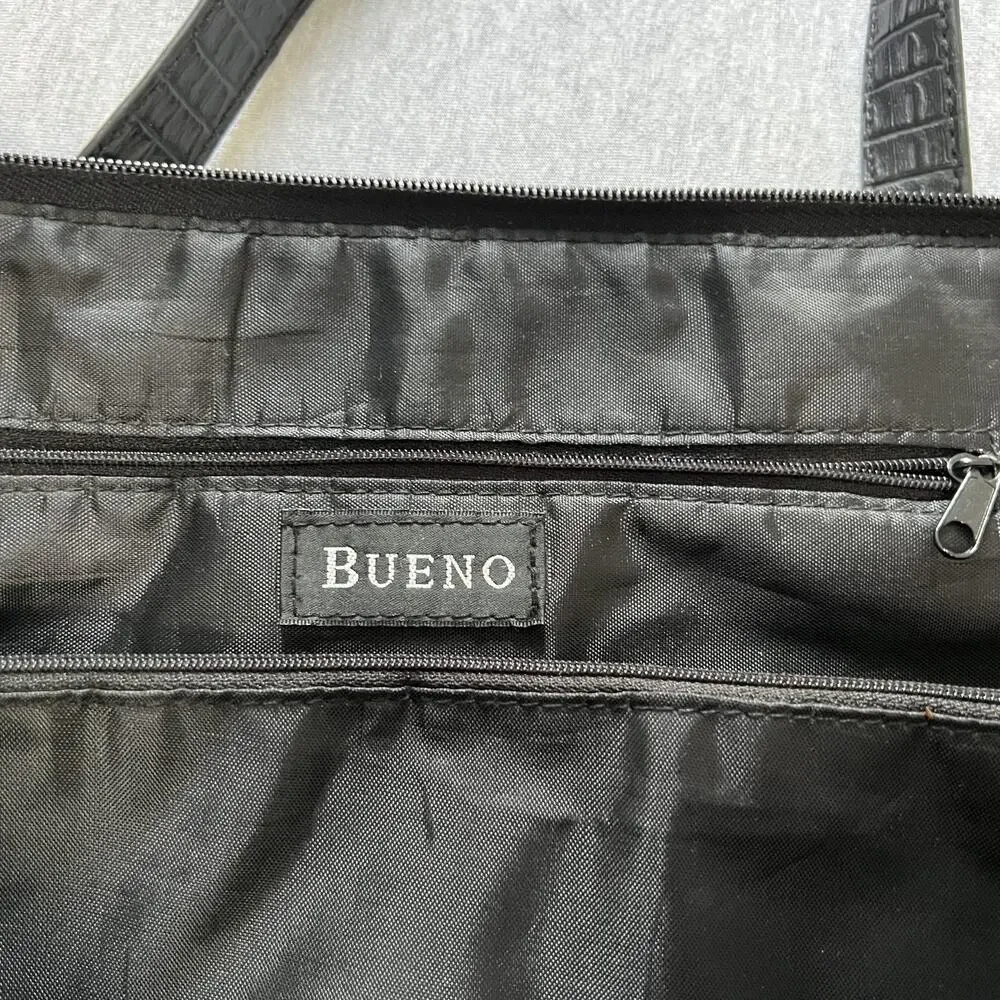 Bueno Croc Embossed Shoulder Tote Bag Womens Black Zip Double Strap Laptop